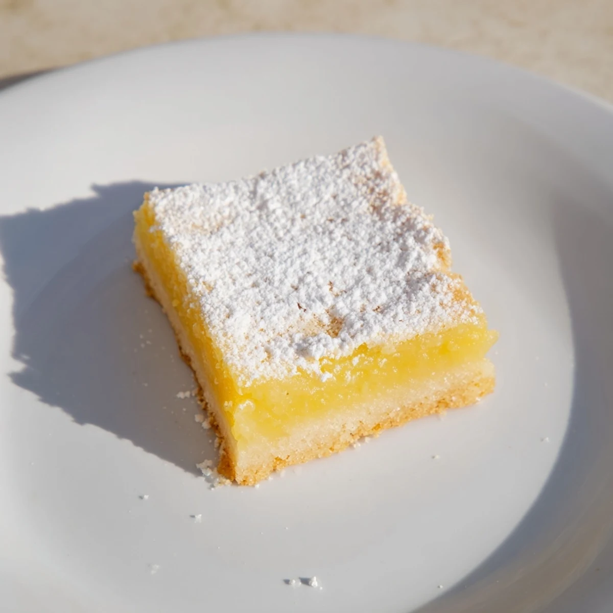 Golden simple lemon bars dusted with powdered sugar atop a buttery shortbread crust