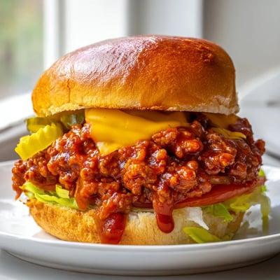 Crispy crumbled beef in tangy sauce overflowing a golden bun in Smash Burger Sloppy Joes